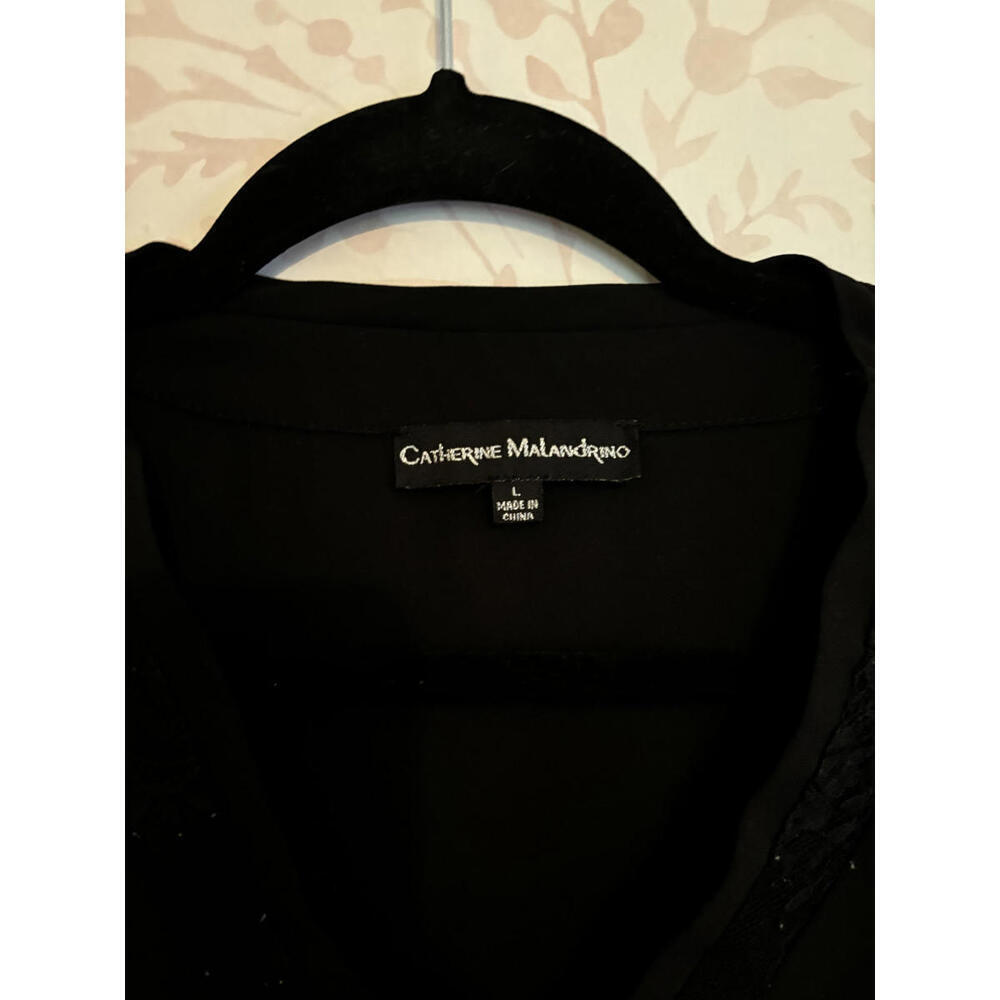 Catherine Malandrino Elegant Black Lace Sleeve Blouse L - Picture 3 of 8